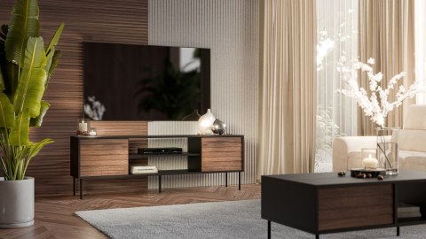 Szafka RTV EF CORTINA 180x40x60 czarny/orzech