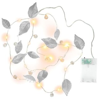 Oświetlenie perełkowe i srebrne listki, 20 diod LED, ciepła