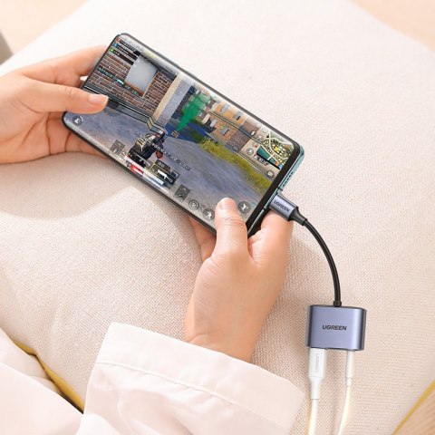 Adapter przejściówka audio USB-C - USB-C + mini jack 3.5mm - szary