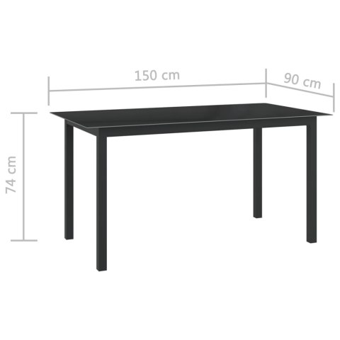 Stół ogrodowy, czarny, 150x90x74 cm, aluminium i szkło