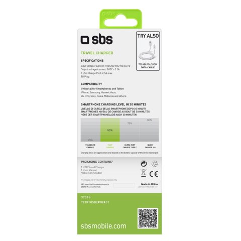 Ładowarka sieciowa USB-A 10W - biała