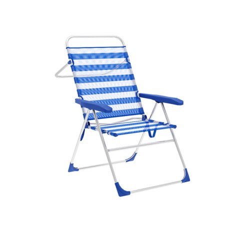Marbueno Składane Krzesło 5 Pozycji Aluminiowe Paski Niebieski i Biały Plaża i Basen 59X61X97 cm 10315