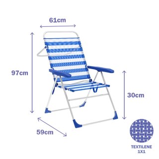 Marbueno Składane Krzesło 5 Pozycji Aluminiowe Paski Niebieski i Biały Plaża i Basen 59X61X97 cm 10315
