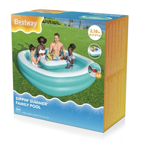 Bestway Basen Inflacyjny Dziecięcy 2 Komory Family Stół Pływający 218x218x48 cm +6 lat