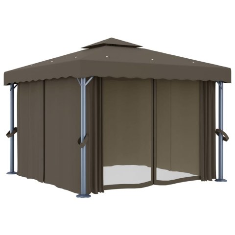 Altana z zasłonami i lampkami LED, 3x3 m, taupe