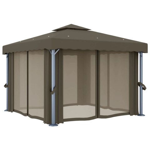 Altana z zasłonami i lampkami LED, 3x3 m, taupe