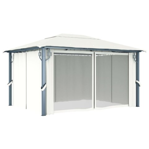 Altana z zasłonami i lampkami LED, 4x3 m, kremowa, aluminium