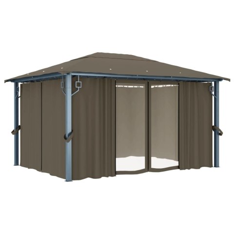 Altana z zasłonami i lampkami LED, 4x3 m, taupe, aluminium