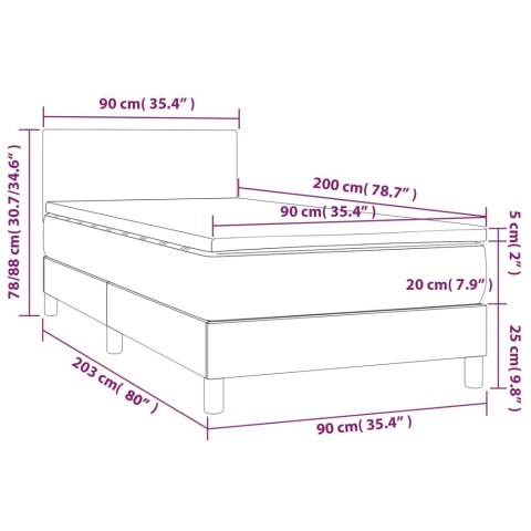 Łóżko kontynentalne, materac i LED cappuccino ekoskóra 90x200cm