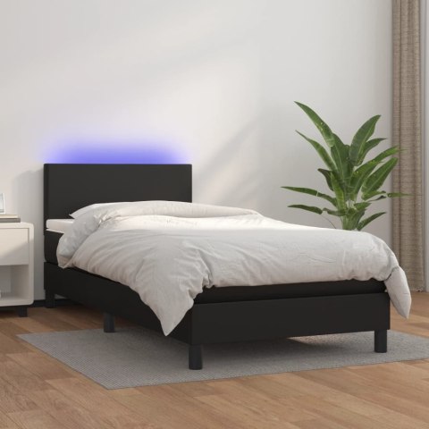 Łóżko kontynentalne z materacem i LED czarna ekoskóra 100x200cm