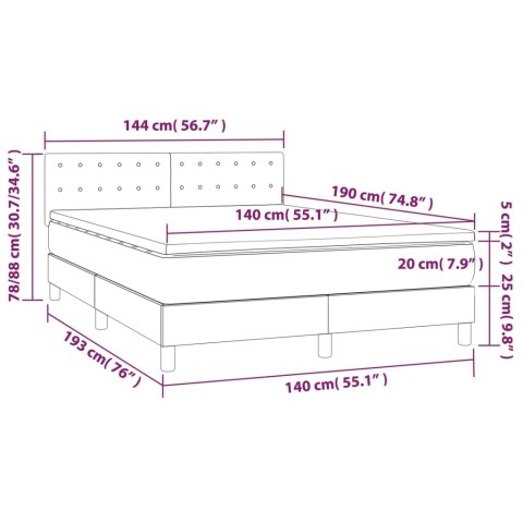 Łóżko kontynentalne, materac i LED cappuccino 140x190 cm