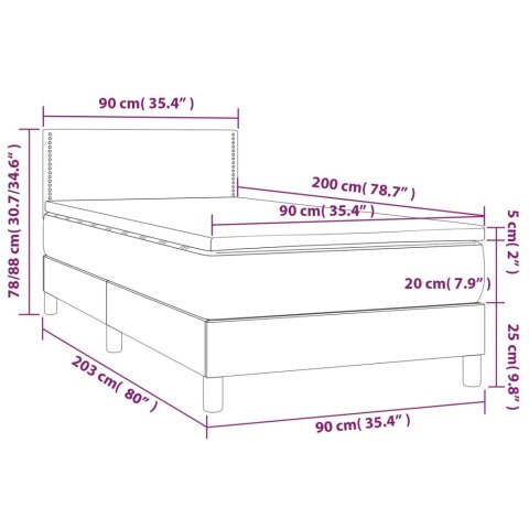 Łóżko kontynentalne z materacem i LED, czarny aksamit 90x200 cm