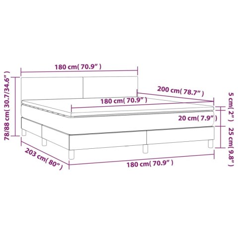 Łóżko kontynentalne z materacem i LED, szare 180x200cm, aksamit