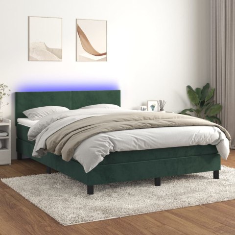 Łóżko kontynentalne z materacem i LED zielony aksamit 140x200cm