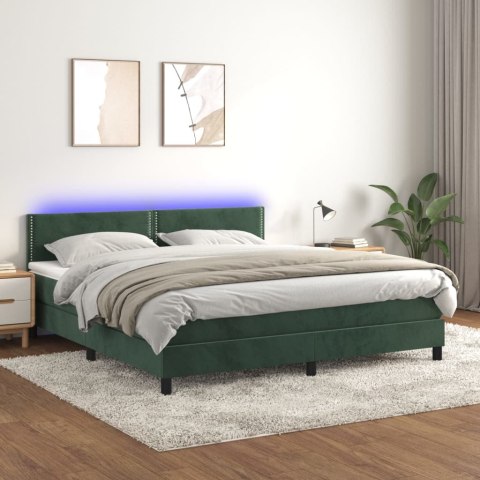 Łóżko kontynentalne z materacem i LED zielony aksamit 180x200cm