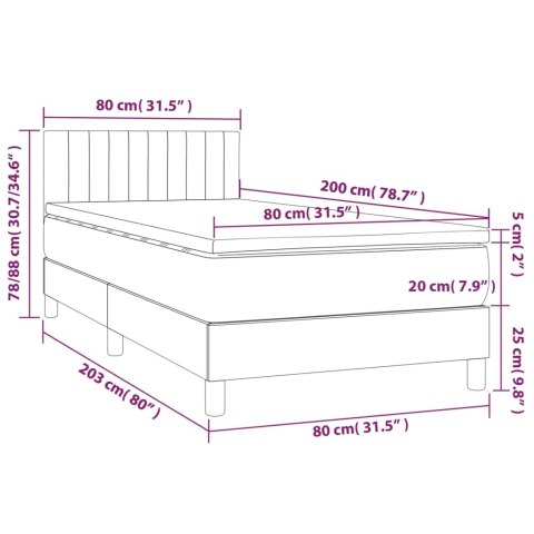 Łóżko kontynentalne, materac i LED, niebieski aksamit 80x200 cm