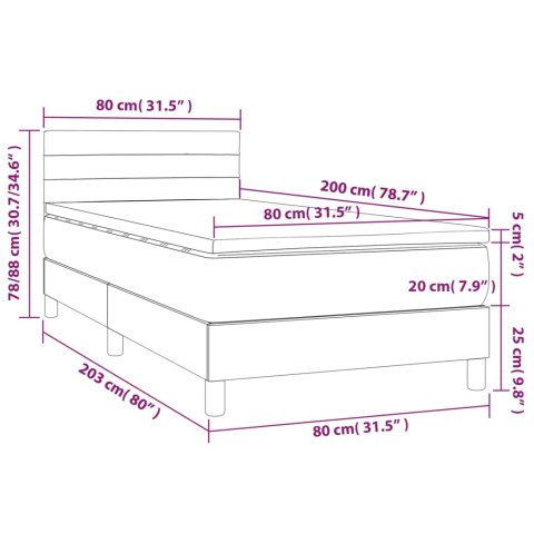 Łóżko kontynentalne z materacem i LED, czarny aksamit 80x200 cm