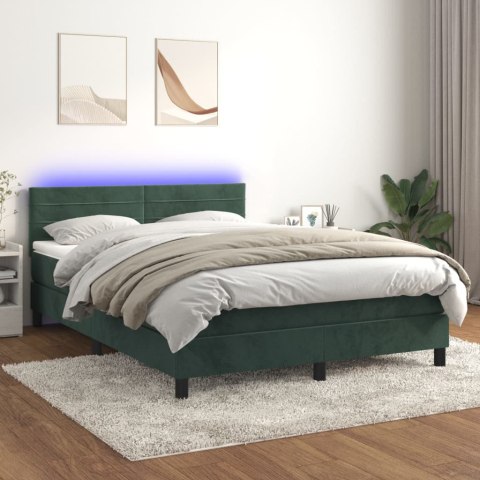Łóżko kontynentalne z materacem i LED zielony aksamit 140x200cm