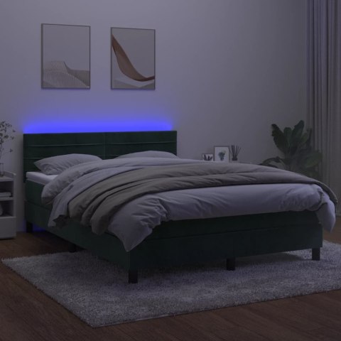 Łóżko kontynentalne z materacem i LED zielony aksamit 140x200cm