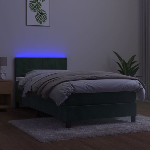 Łóżko kontynentalne z materacem i LED zielony aksamit 90x200 cm