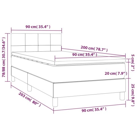 Łóżko kontynentalne z materacem i LED zielony aksamit 90x200 cm