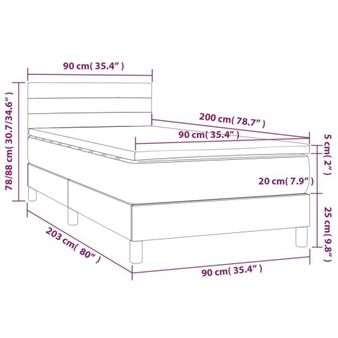 Łóżko kontynentalne z materacem i LED zielony aksamit 90x200 cm
