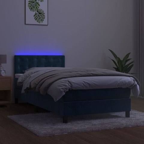 Łóżko kontynentalne, materac i LED, niebieski aksamit 90x190 cm