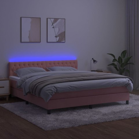 Łóżko kontynentalne z materacem i LED, różowy aksamit 160x200cm