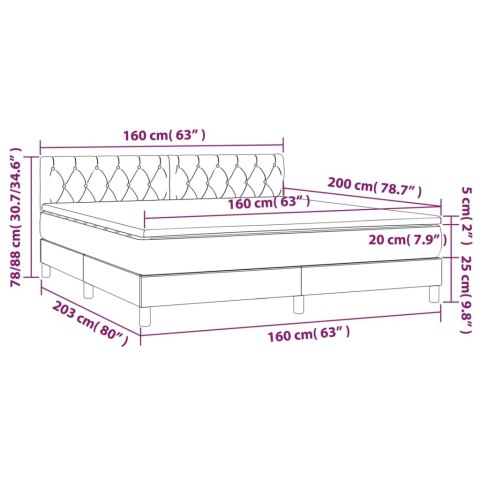Łóżko kontynentalne z materacem i LED, różowy aksamit 160x200cm