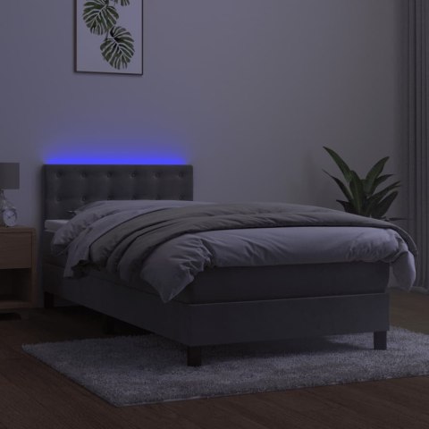 Łóżko kontynentalne z materacem i LED, szare 80x200 cm, aksamit