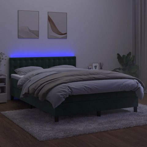 Łóżko kontynentalne z materacem i LED zielony aksamit 140x200cm