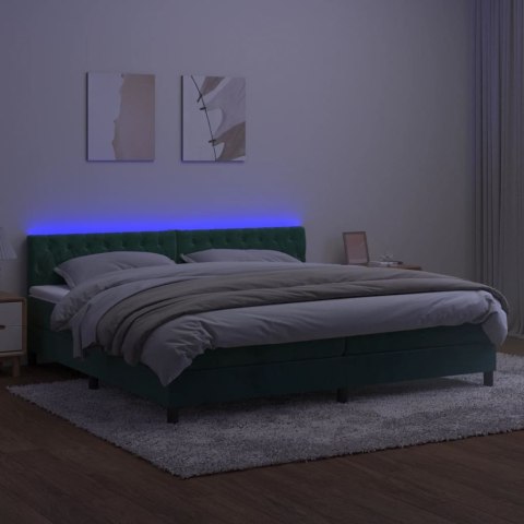 Łóżko kontynentalne z materacem i LED zielony aksamit 200x200cm