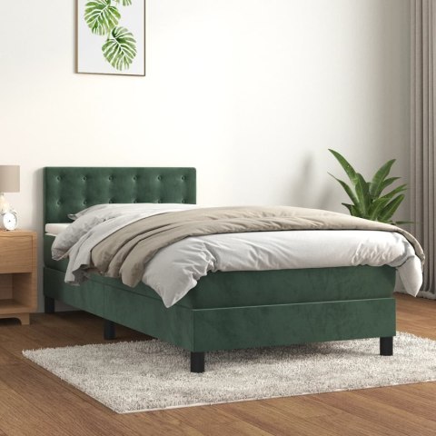 Łóżko kontynentalne z materacem i LED zielony aksamit 80x200 cm