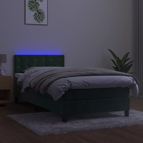 Łóżko kontynentalne z materacem i LED zielony aksamit 80x200 cm