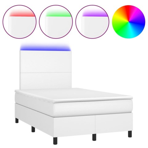Łóżko kontynentalne z materacem i LED, biała ekoskóra 120x200cm