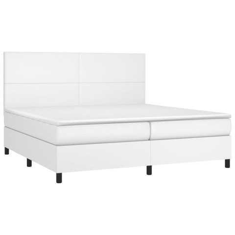 Łóżko kontynentalne z materacem i LED, biała ekoskóra 200x200cm