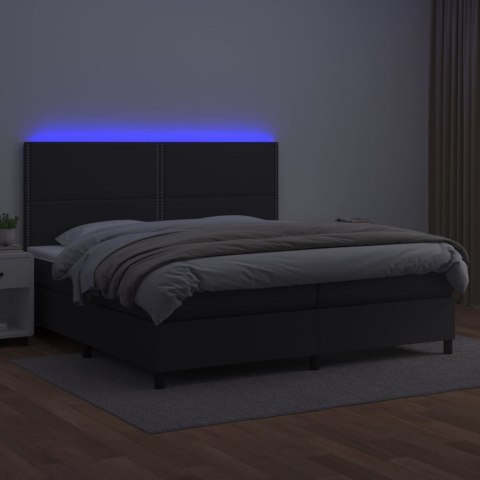 Łóżko kontynentalne z materacem i LED czarna ekoskóra 200x200cm