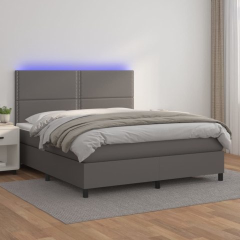 Łóżko kontynentalne z materacem i LED, szara ekoskóra 140x190cm