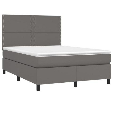 Łóżko kontynentalne z materacem i LED, szara ekoskóra 140x190cm
