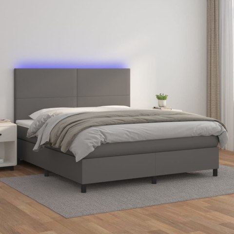 Łóżko kontynentalne z materacem i LED, szara ekoskóra 160x200cm