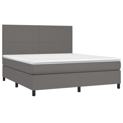 Łóżko kontynentalne z materacem i LED, szara ekoskóra 180x200cm