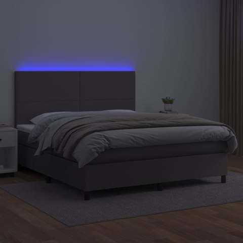 Łóżko kontynentalne z materacem i LED, szara ekoskóra 180x200cm