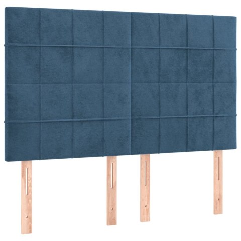 Łóżko kontynentalne, materac i LED, niebieski aksamit 140x190cm