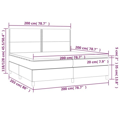 Łóżko kontynentalne, materac i LED, niebieski aksamit 200x200cm