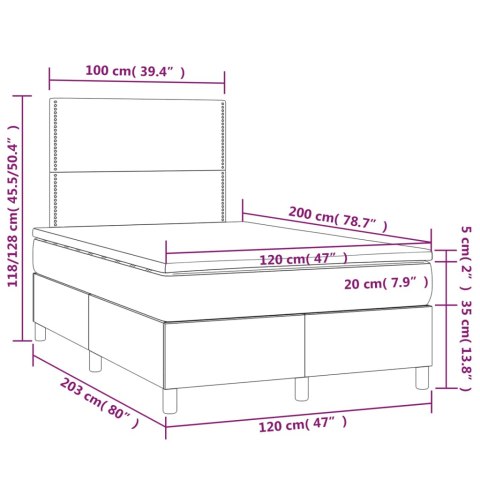 Łóżko kontynentalne z materacem i LED, czarny aksamit 120x200cm