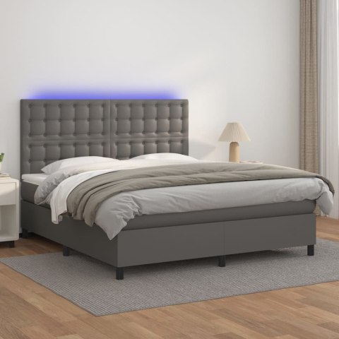 Łóżko kontynentalne z materacem i LED, szara ekoskóra 160x200cm