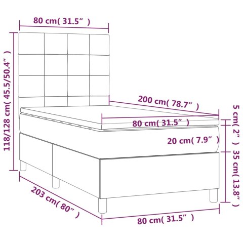 Łóżko kontynentalne z materacem i LED, szare 80x200 cm, aksamit