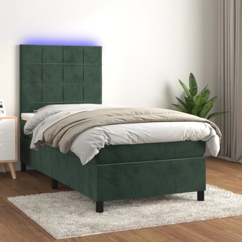 Łóżko kontynentalne z materacem i LED zielony aksamit 90x200 cm