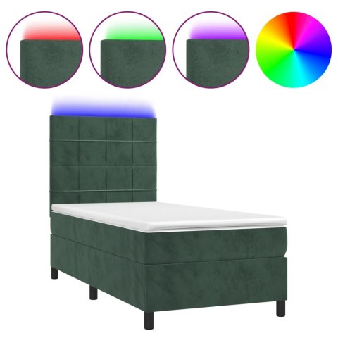 Łóżko kontynentalne z materacem i LED zielony aksamit 90x200 cm
