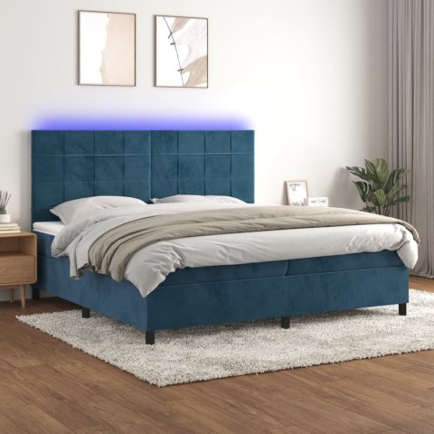 Łóżko kontynentalne, materac i LED, niebieski aksamit 200x200cm